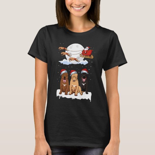 Santa Pitbull Reindeer Sleigh Christmas Pajama Dog T-Shirt (Vorderseite)