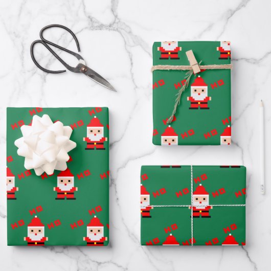 Santa Pixel Art Geschenkpapier Set (Vorderseite)