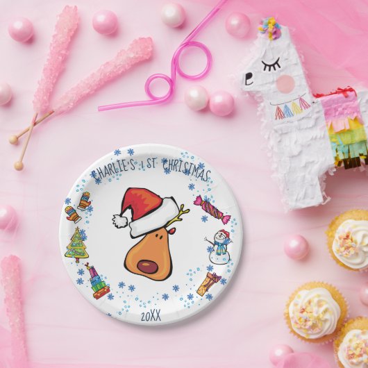 Santa Plate 1. Weihnachts Doodle Kunst Design Pappteller (Party)