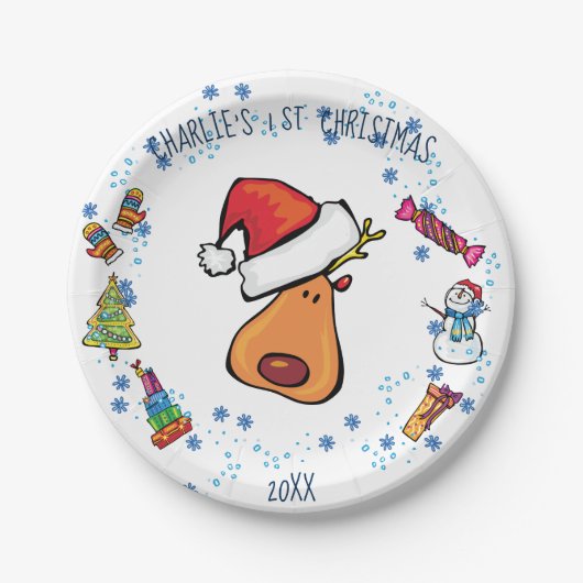 Santa Plate 1. Weihnachts Doodle Kunst Design Pappteller (Vorderseite)