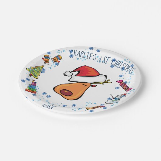 Santa Plate 1. Weihnachts Doodle Kunst Design Pappteller (Schrägansicht)