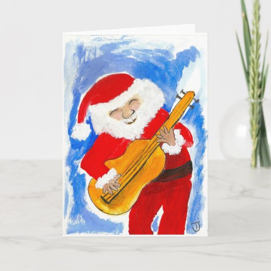 Santa Playin' Bass Feiertagskarte (Vorderseite)