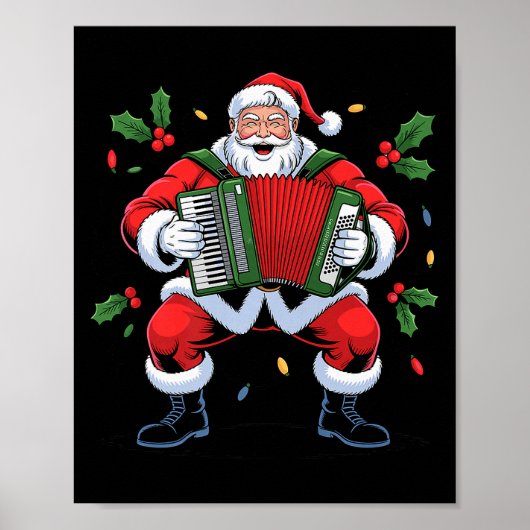 Santa Playing Accordion Funny Holiday Christmas Xm Poster (Vorne)