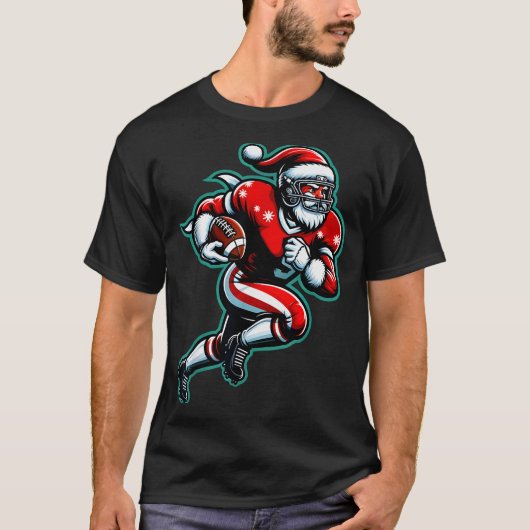 Santa Playing American Football Christmas Women Me T-Shirt (Vorderseite)