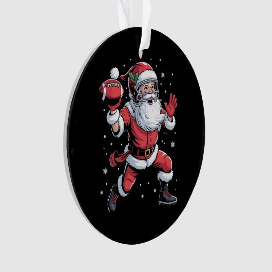Santa Playing American Football Weihnachten Ornament (Vorderseite)