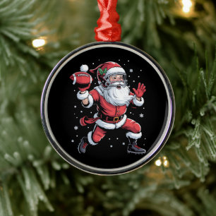 Santa Playing American Football Weihnachten Ornament Aus Metall