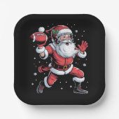 Santa Playing American Football Weihnachten Pappteller (Vorderseite)