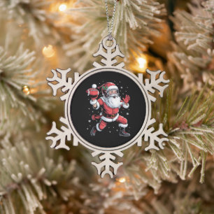 Santa Playing American Football Weihnachten Schneeflocken Zinn-Ornament