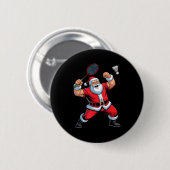 Santa Playing Badminton Funny Holiday Christmas Xm Button (Vorne & Hinten)