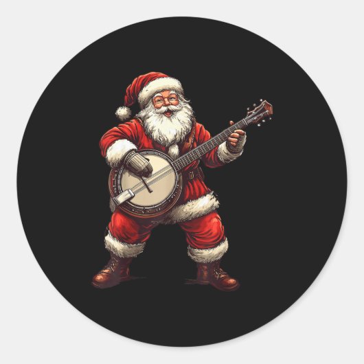 Santa Playing Banjo Funny Banjo Player Bluegr Chri Runder Aufkleber (Vorderseite)