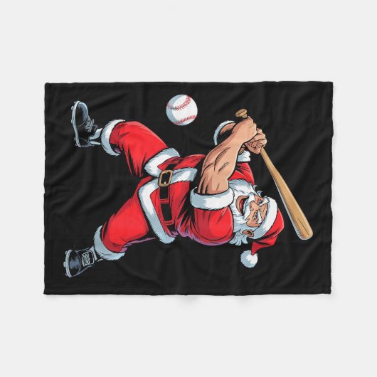 Santa Playing Baseball Funny Holiday Christmas Xma Fleecedecke (Vorderseite (Horizontal))