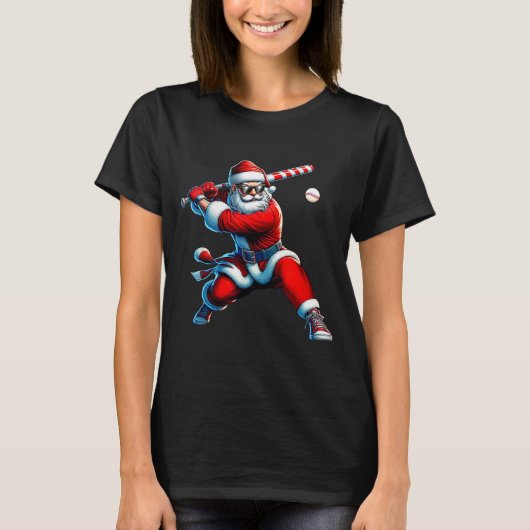 Santa Playing Baseball Men Boys Christmas Baseball T-Shirt (Vorderseite)