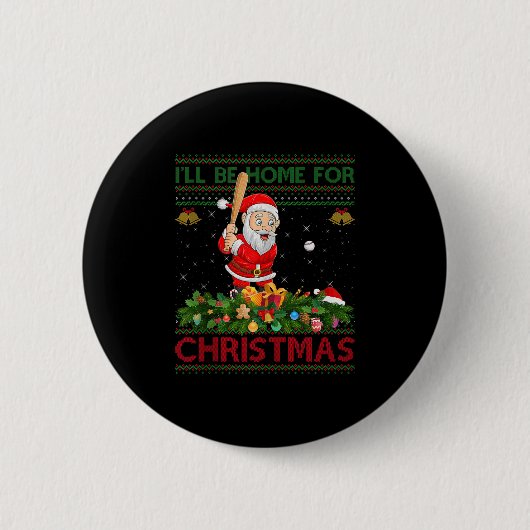 Santa Playing Baseball Ugly Xmas Sweater Style Chr Button (Vorderseite)