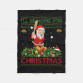 Santa Playing Baseball Ugly Xmas Sweater Style Chr Fleecedecke (Vorderseite)