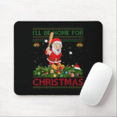 Santa Playing Baseball Ugly Xmas Sweater Style Chr Mousepad (Mit Mouse)