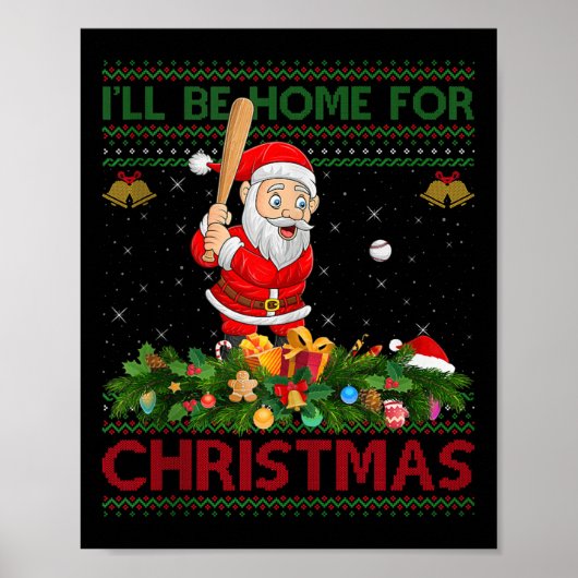 Santa Playing Baseball Ugly Xmas Sweater Style Chr Poster (Vorne)