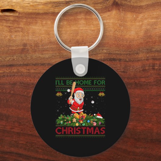 Santa Playing Baseball Ugly Xmas Sweater Style Chr Schlüsselanhänger (Vorderseite)