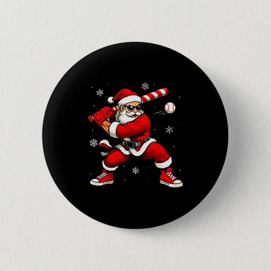 Santa Playing Baseball Xmas Funny Christmas Baseba Button (Vorderseite)