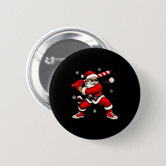 Santa Playing Baseball Xmas Funny Christmas Baseba Button (Vorne & Hinten)