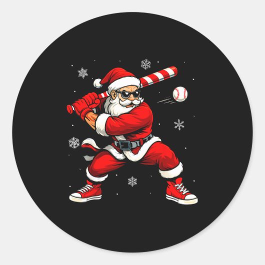Santa Playing Baseball Xmas Funny Christmas Baseba Runder Aufkleber (Vorderseite)