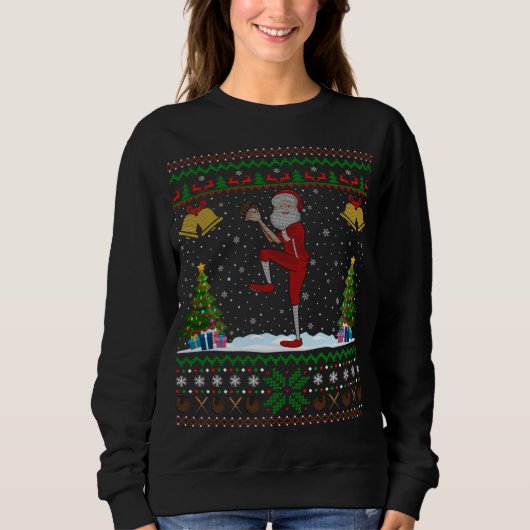Santa Playing Baseball Xmas Geschenk Ugly Baseball Sweatshirt (Vorderseite)