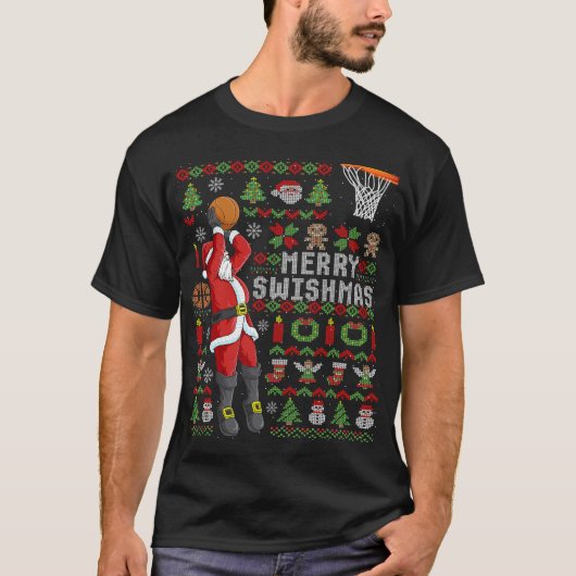 Santa Playing Basketball Ugly Weihnachts Sweater H T-Shirt (Vorderseite)