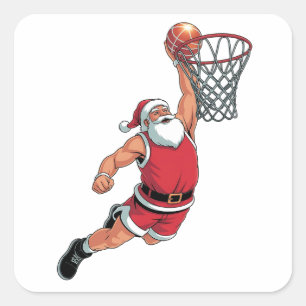 Santa Playing Basketball Weihnachten Sport Liebhab Quadratischer Aufkleber