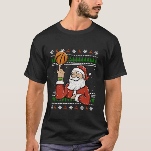 Santa Playing Basketball Weihnachten Ugly Sweater  T-Shirt (Vorderseite)