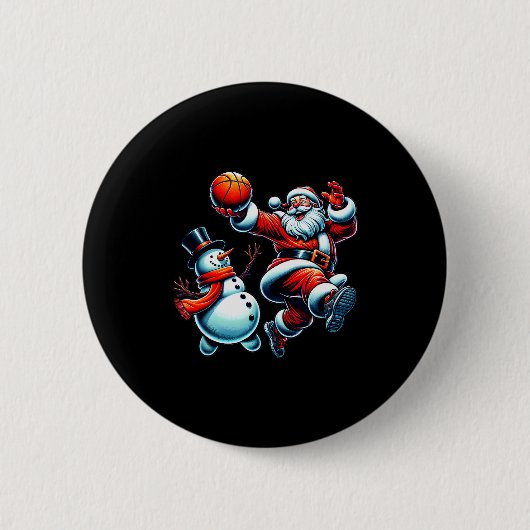 Santa Playing Basketball With A Snowman Christmas Button (Vorderseite)