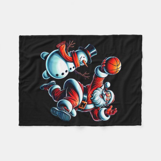Santa Playing Basketball With A Snowman Christmas  Fleecedecke (Vorderseite (Horizontal))