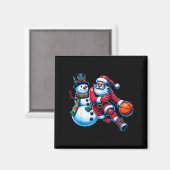 Santa Playing Basketball With A Snowman Christmas Magnet (Vorderseite/Rückseite)