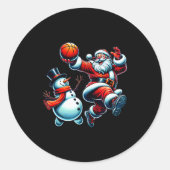 Santa Playing Basketball With A Snowman Christmas Runder Aufkleber (Vorderseite)