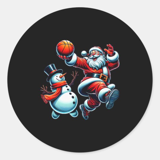 Santa Playing Basketball With A Snowman Christmas Runder Aufkleber (Vorderseite)