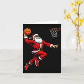 Santa Playing Basketball Xmas Funny Christmas Bask Karte (Gelbe Blume)