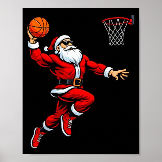 Santa Playing Basketball Xmas Funny Christmas Bask Poster (Vorne)