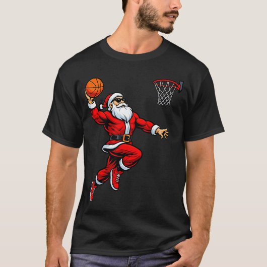 Santa Playing Basketball Xmas Funny Christmas Bask T-Shirt (Vorderseite)