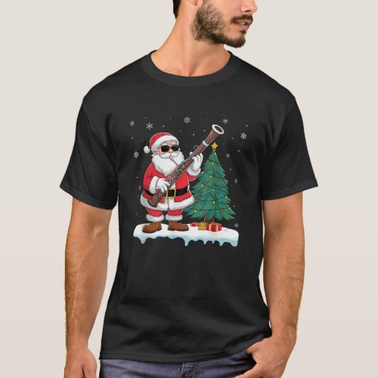 Santa Playing Bassoon Boys Girls Kinder Bäume Lich T-Shirt (Vorderseite)