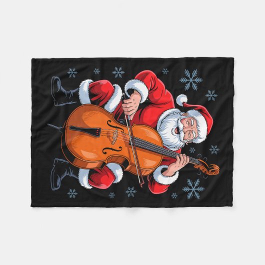 Santa Playing Cello Funny Holiday Chrismas Xmas Pa Fleecedecke (Vorderseite (Horizontal))