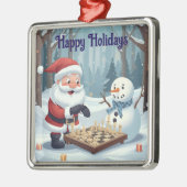 Santa playing chess with a snowman Ornament (Links)
