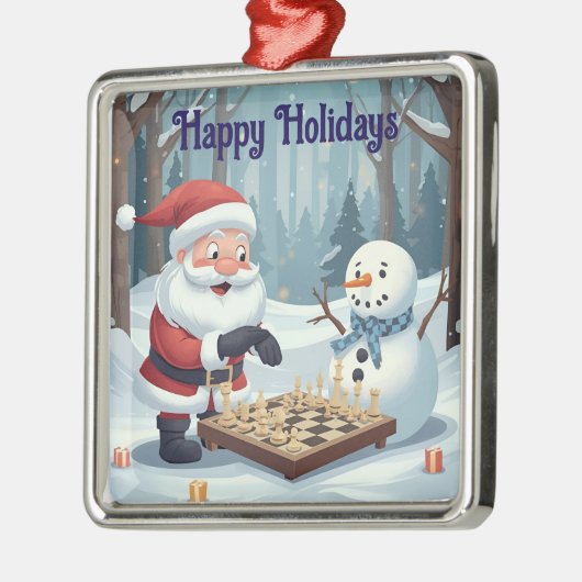 Santa playing chess with a snowman Ornament (Links)