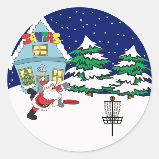 Santa Playing Disk Golf Runder Aufkleber (Vorderseite)