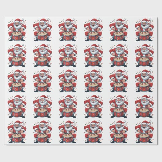 Santa Playing Drums Christmas Drummer Xmas  Geschenkpapier (Flach)