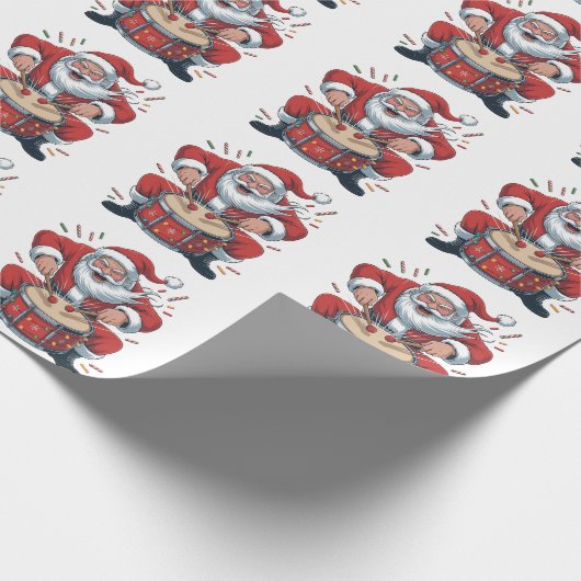 Santa Playing Drums Christmas Drummer Xmas  Geschenkpapier (Ecke)