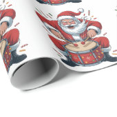 Santa Playing Drums Christmas Drummer Xmas  Geschenkpapier (Rolleneckpunkt)