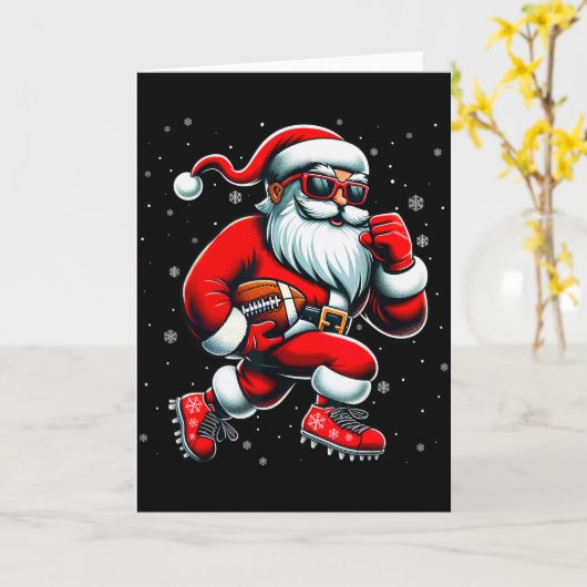 Santa Playing Football Men Boys Christmas Football Karte (Gelbe Blume)