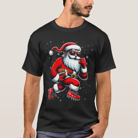 Santa Playing Football Men Boys Christmas Football T-Shirt (Vorderseite)