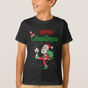 Santa Playing Fußball Weihnachten Pajama Cool Spor T-Shirt