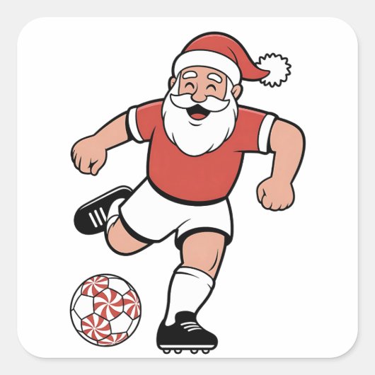 Santa Playing Fußball Weihnachtsspielerin Sport Quadratischer Aufkleber (Vorderseite)