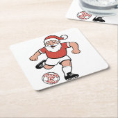 Santa Playing Fußball Weihnachtsspielerin Sport Rechteckiger Pappuntersetzer (angewinkelt)