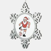Santa Playing Fußball Weihnachtsspielerin Sport Schneeflocken Zinn-Ornament (Rechts)